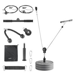 Pulley System, 1 PC LAT and Lift Pulley System, Gym Rack Pulleys Attachment with two Steel Cables, Short Bar, Dual Grip Handles