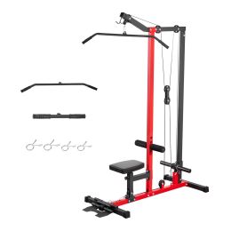 LAT Pull Down Machine, 2-in-1 Row Cable Machine, Cable Machines Home Gym with 3-Level Adjustable Seat, 4-Level Adjustable Foam Roller