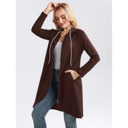 Personality Street Zip Hooded Long Velvet Lining Sweatshirt (Option: Brown-M)