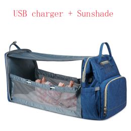 Portable Folding Crib Mummy Bag Portable (Option: Blue Sunshade USB)