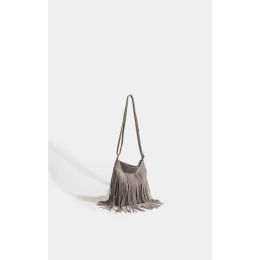 Artistic Tassel Simple And Popular Shoulder Bag (Option: Gray)