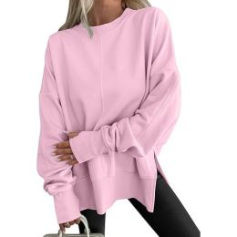 Fashion Casual Round Neck Pullover Loose Sports Long-sleeved Sweater (Option: Pink2-2XL)
