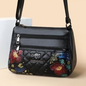 A Multi-layered Crossbody Bag With A Fashionable Large-capacity Embroidered Thread Design (Option: Black)