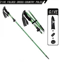 Five Section Folding Trekking Cane For Hiking And Walking - Lightweight 7075 Aluminum, Strong And Durable Outer Lock And High-density EVA Grip, M (Option: 1PCGreen)