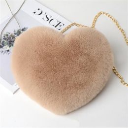Love Bags For Women Plush Chain Shoulder Bags Valentine's Day Party Bag (Option: Khaki)