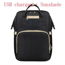 Portable Folding Crib Mummy Bag Portable (Option: Black Sunshade USB)