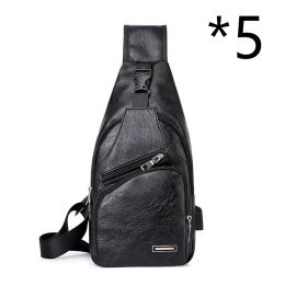 Casual Fashion Men's USB Charging Chest Bag (Option: 5pcs Black)