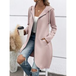 Personality Street Zip Hooded Long Velvet Lining Sweatshirt (Option: Lotus Root Color-S)