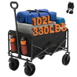 Foldable Trolley, With Wheels, Foldable, Large Capacity, 330 Pounds, Multi-functional Trolley, Heavy-duty Design, With Elastic Handles (Option: Black7in)