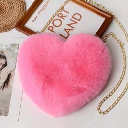 Love Bags For Women Plush Chain Shoulder Bags Valentine's Day Party Bag (Option: Bright pink)