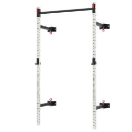 Folding Squat Rack with Pull Up Bar, Wall Mounted and Adjustable, 1000 Pounds Capacity Power Rack, White (Option: White-2370x160x180 mm)