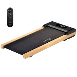2.5HP Walking Pad, Wood Under Desk Treadmill with Remote Control, Transport Wheels and LED Display for Home Gym Office (Option: Black, Natural-1270x595x145 mm)