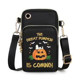 Halloween Pumpkin Pattern Phone Bag Coin Wallet Cute Mini Crossbody Shoulder Bags For Kids Women (Option: Black)