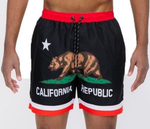 California CA Bear Swim Trunks Board Shorts (Color: Black, size: L)