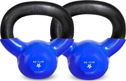 Kettlebell, 5-100 LB Vinyl Coated Cast Iron Strength Training Kettlebells for Home Gym Exercises, Fitness, Full Body Workout Equipment, Push Ups (Color: A. 5LB - Dark Blue  Vinyl Coated - Pair)