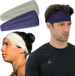 Sweat Band Workout Headbands for Women and Men - Sweatbands for Men - Moisture Wicking Sports Sweat Bands Headbands for Women, Running,Cycling,Yo (Color: [2-Pack] 1-Navy & 1-Gray)
