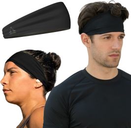 Sweat Band Workout Headbands for Women and Men - Sweatbands for Men - Moisture Wicking Sports Sweat Bands Headbands for Women, Running,Cycling,Yo (Color: Black)