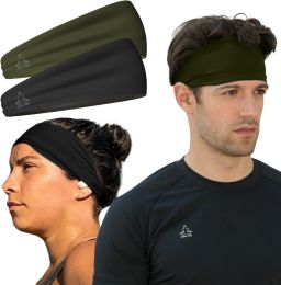 Sweat Band Workout Headbands for Women and Men - Sweatbands for Men - Moisture Wicking Sports Sweat Bands Headbands for Women, Running,Cycling,Yo (Color: [2-PACK] 1-BLACK & 1-OD GREEN)