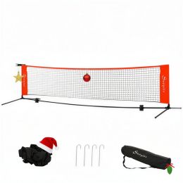 10ft Portable Soccer Tennis/Pickleball/Badminton/Mini Tennis Net w/ Sideline for Training with Included Storage Bag, Red (Option: Black, Red-840x180x140 mm)