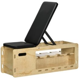 Wooden Workout Bench with Dumbbell Rack and Resistance Bands, Adjustable Incline Weight Bench for Home Gym (Option: Natural wood finish-1150x430x390 mm)