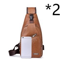Casual Fashion Men's USB Charging Chest Bag (Option: 2pcs Light Brown)