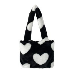 Fashion Love Heart Womens Furry Fluffy Bag (Option: Black)