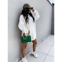 Women's Hooded Sweatshirt With Pockets Fashion Casual Split Mid-length Sweater Drawstring Tops (Option: White-M)